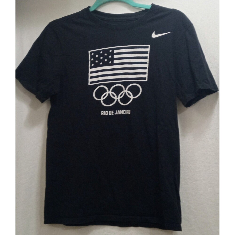 Nike Rio De Janeiro Olympics Athletic Tee Men's Small S/S Black USA Flag Note
